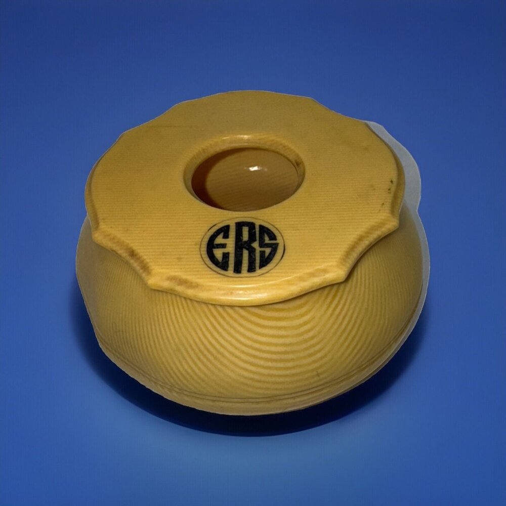 Bakelite Celluloid Hair Catcher Vanity Lidded ERS monogram